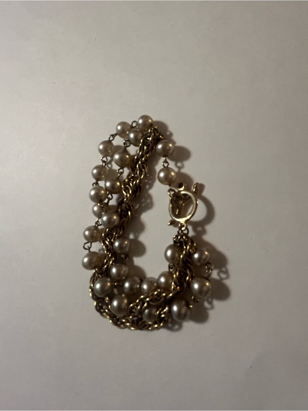 Vintage Marvella Signed Faux Pearl Multi Strand Chain Bracelet